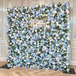 Ali Flowers LIght Blue White Rose Roll Up Silk Artificial Flower Wall Backdrop for Wedding Decoration ALFWL015 - Ali Flowers
