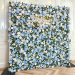 Ali Flowers LIght Blue White Rose Roll Up Silk Artificial Flower Wall Backdrop for Wedding Decoration ALFWL015 - Ali Flowers