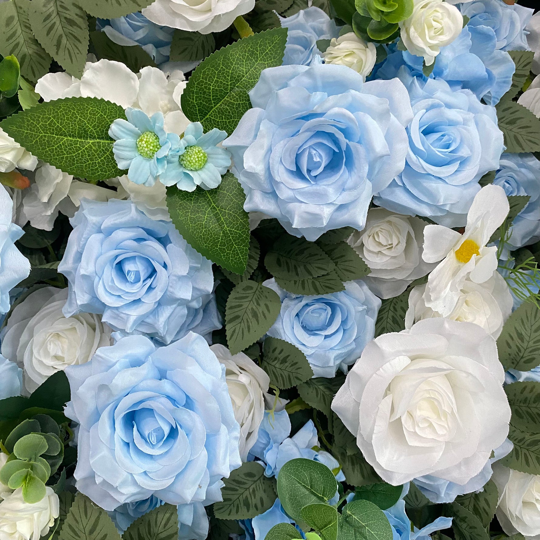 Ali Flowers LIght Blue White Rose Roll Up Silk Artificial Flower Wall Backdrop for Wedding Decoration ALFWL015 - Ali Flowers