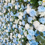 Ali Flowers LIght Blue White Rose Roll Up Silk Artificial Flower Wall Backdrop for Wedding Decoration ALFWL015 - Ali Flowers