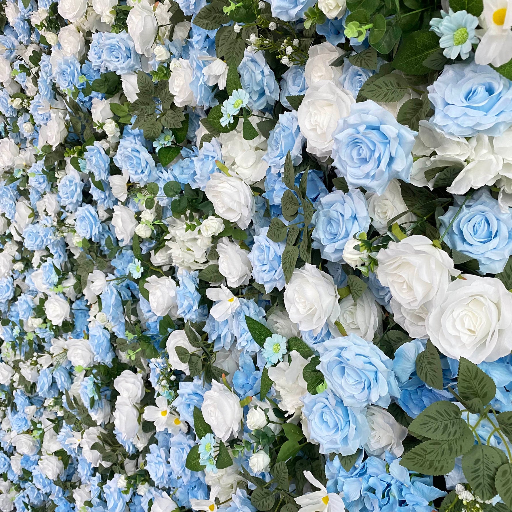 Ali Flowers LIght Blue White Rose Roll Up Silk Artificial Flower Wall Backdrop for Wedding Decoration ALFWL015 - Ali Flowers