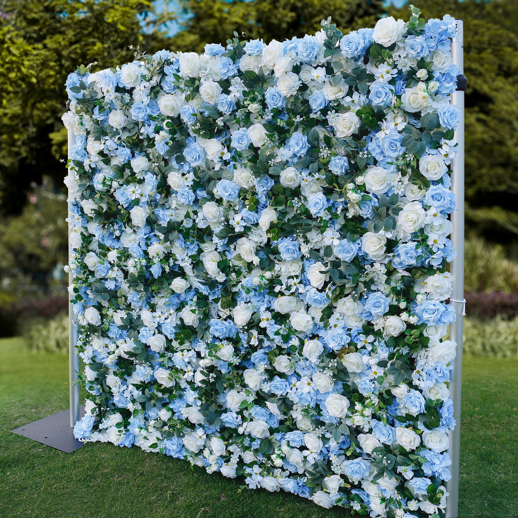 Aliflowers Blue Rose Roll up Fabric Flower Wall for Wedding ALFWL087 - Ali Flowers