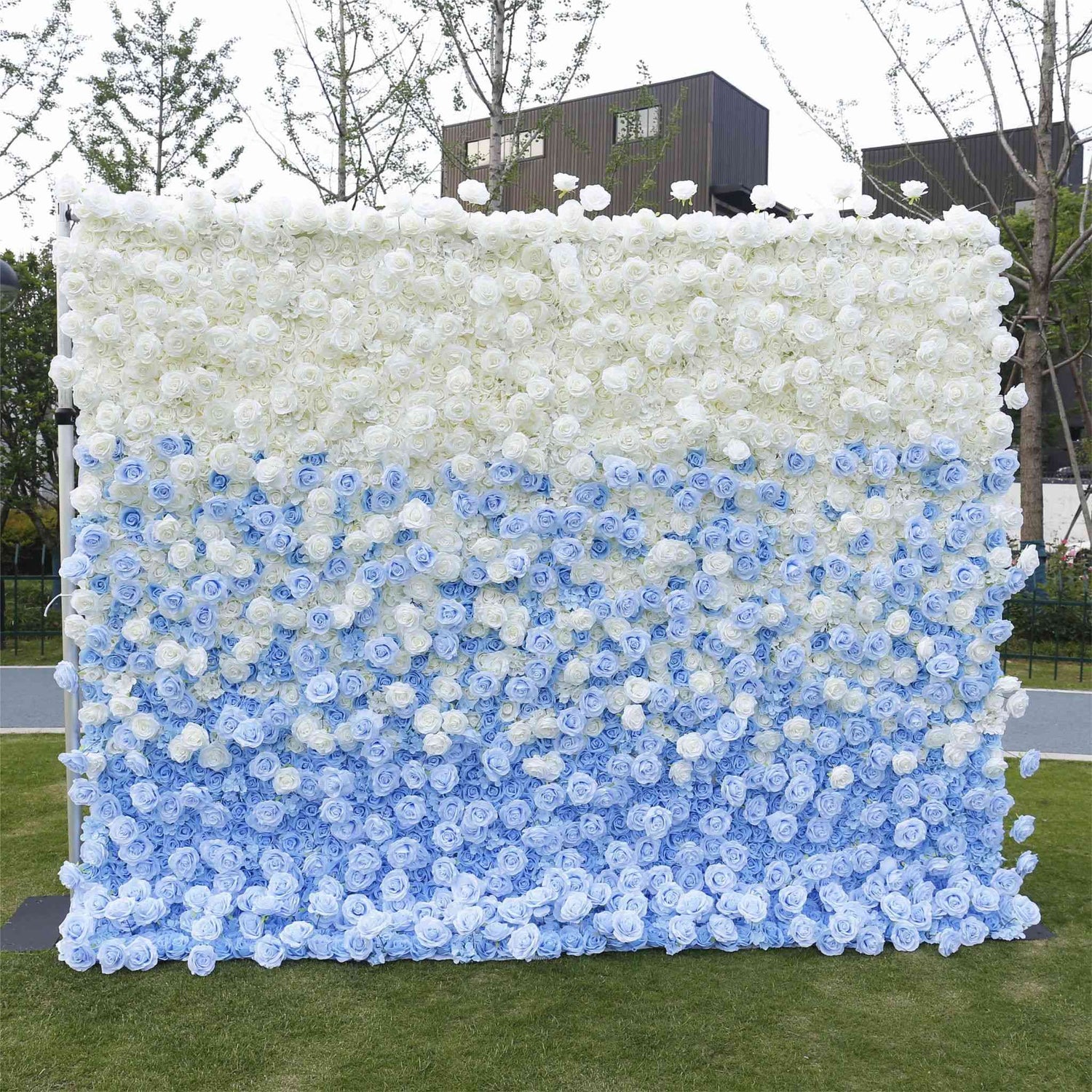 Aliflowers Blue Gradient 5D Flower Curtain Wall Cloth Wedding Backdrop ALFWL120 - Ali Flowers