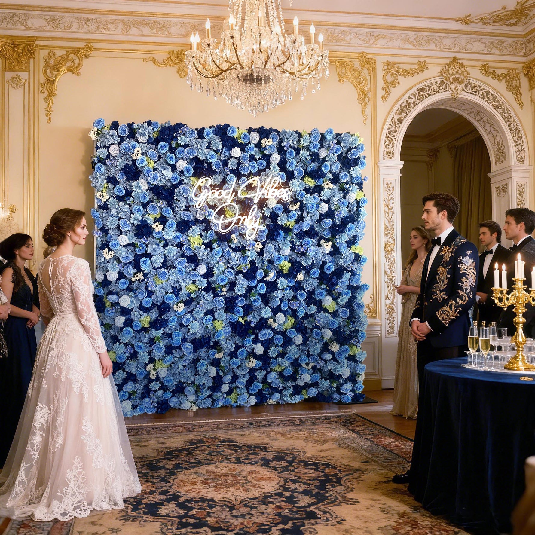 Ali Flowers 5D Artificial Silk Cerulean Sky Rose Flower Wall For Wedding Decoration ALFWL016 - Ali Flowers