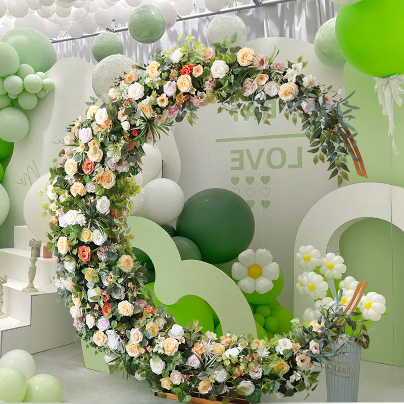 Aliflowers Colorful Artificial Flowers Arrangement Wedding Backdrop Moon-Shaped Arch Frame Decorations For Reception Flower Stand ALFAM001 - Ali Flowers