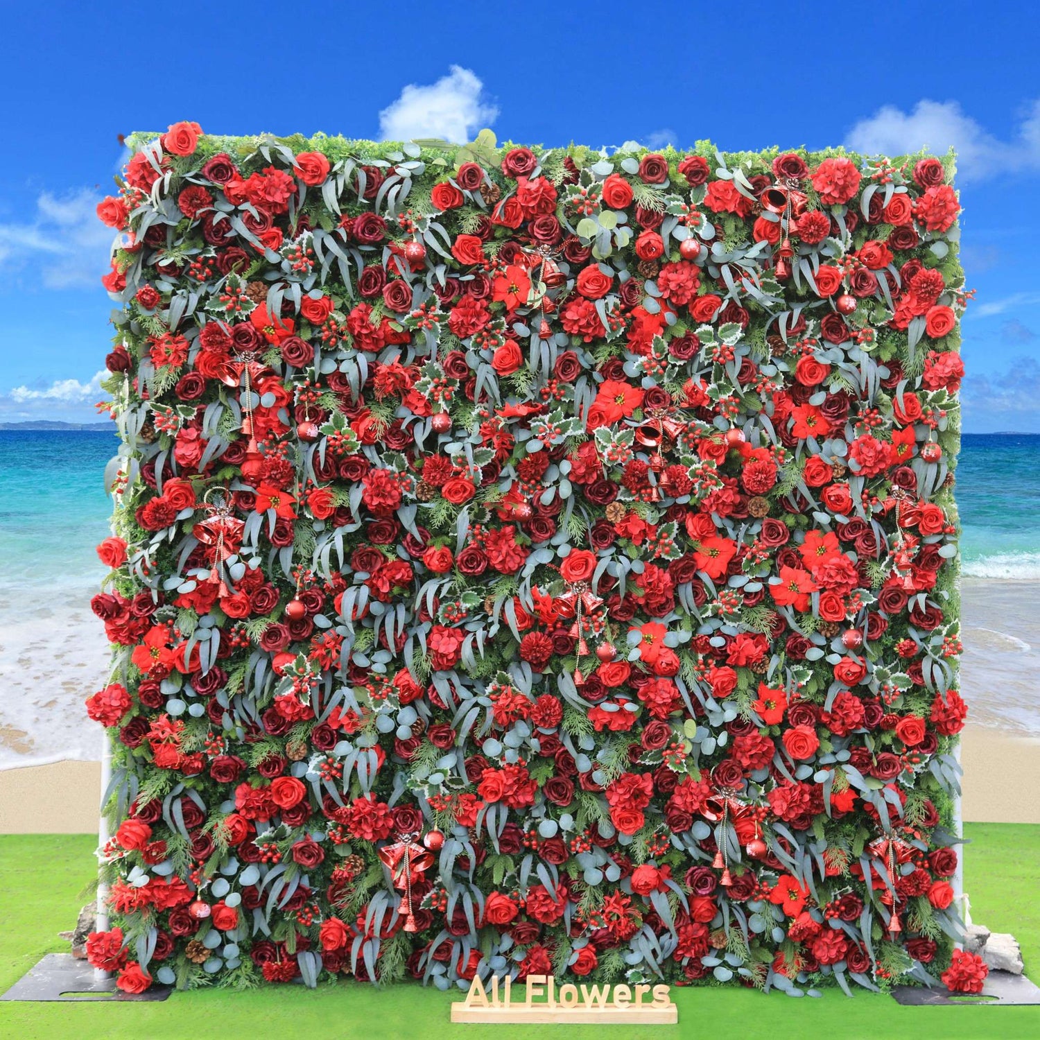 Aliflowers Christmas Artificial Rose Plant Backdrop Deco Wall Event Party Prop Rolling Up Curtain MCFL23002 - Ali Flowers