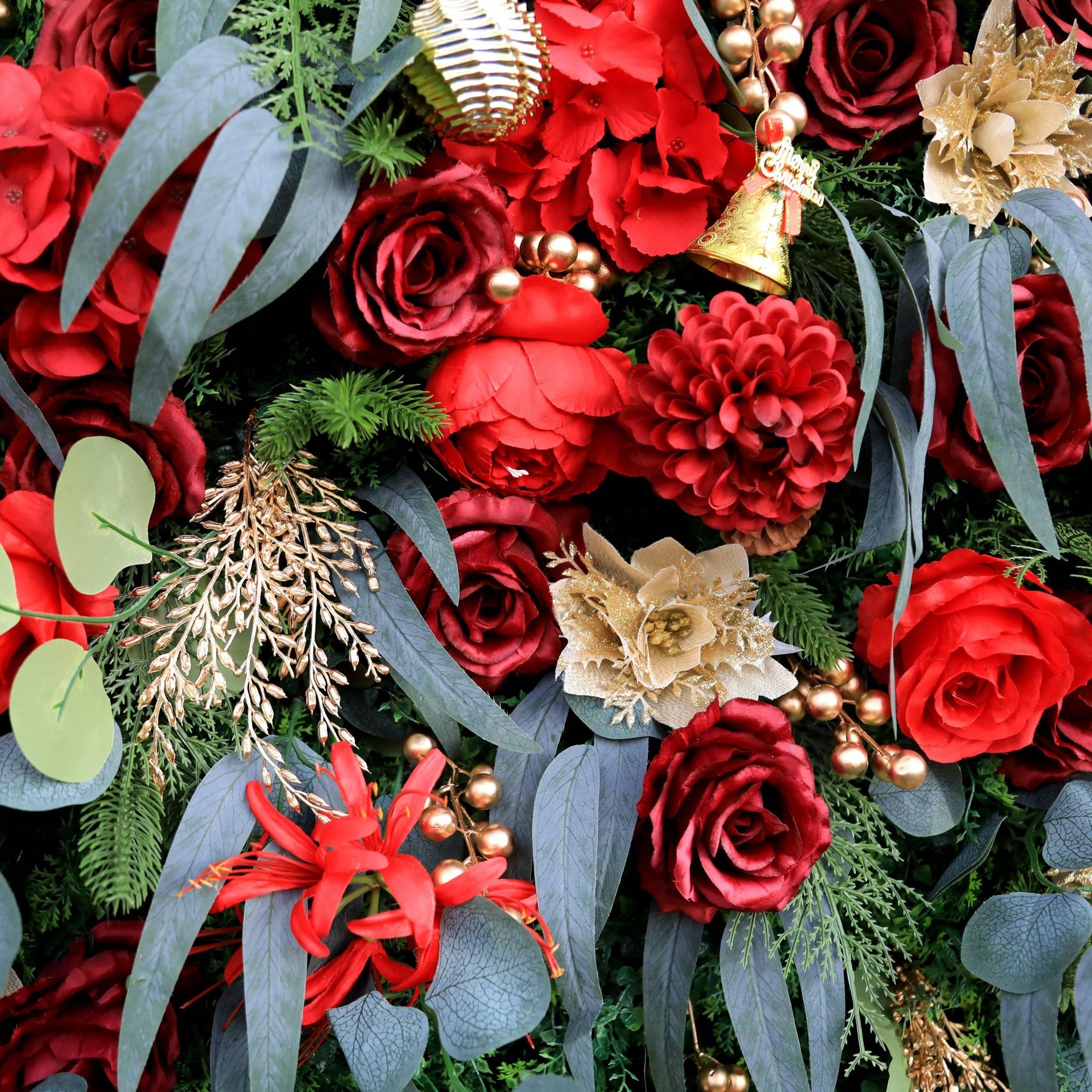 Aliflowers Christmas Handmade Customized Gold Bell Style Artificial Flower Wall Backdrop without stand MCFL23004 - Ali Flowers