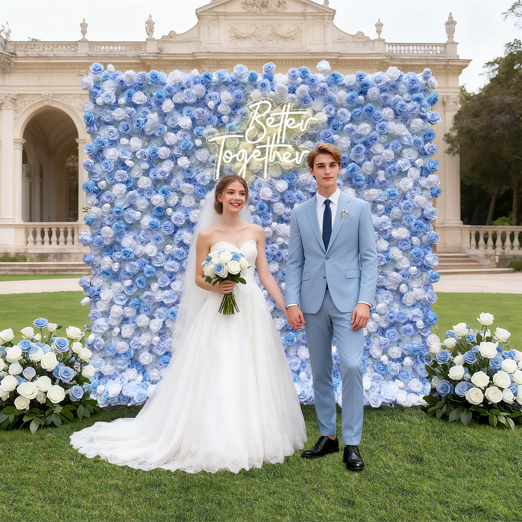 Ali Floweers 5D Cinderella Blue Rose Flower Wall for Wedding Event Decoration ALFWL017 - Ali Flowers