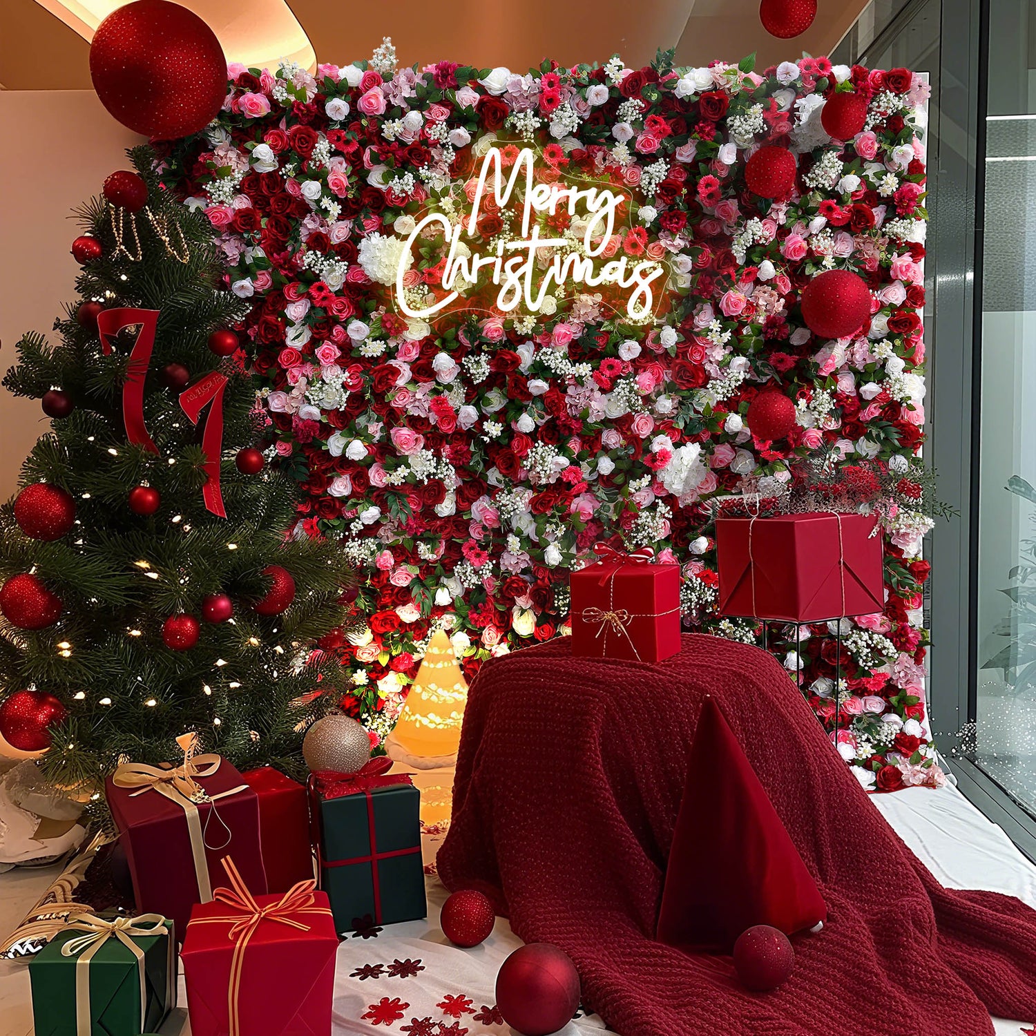 Aliflowers 5D Red Pink Hydrangea Baby Breath Roll Up Cloth Artificial Flowers for Flower Wall Plant Wall ALFWL072 - Ali Flowers