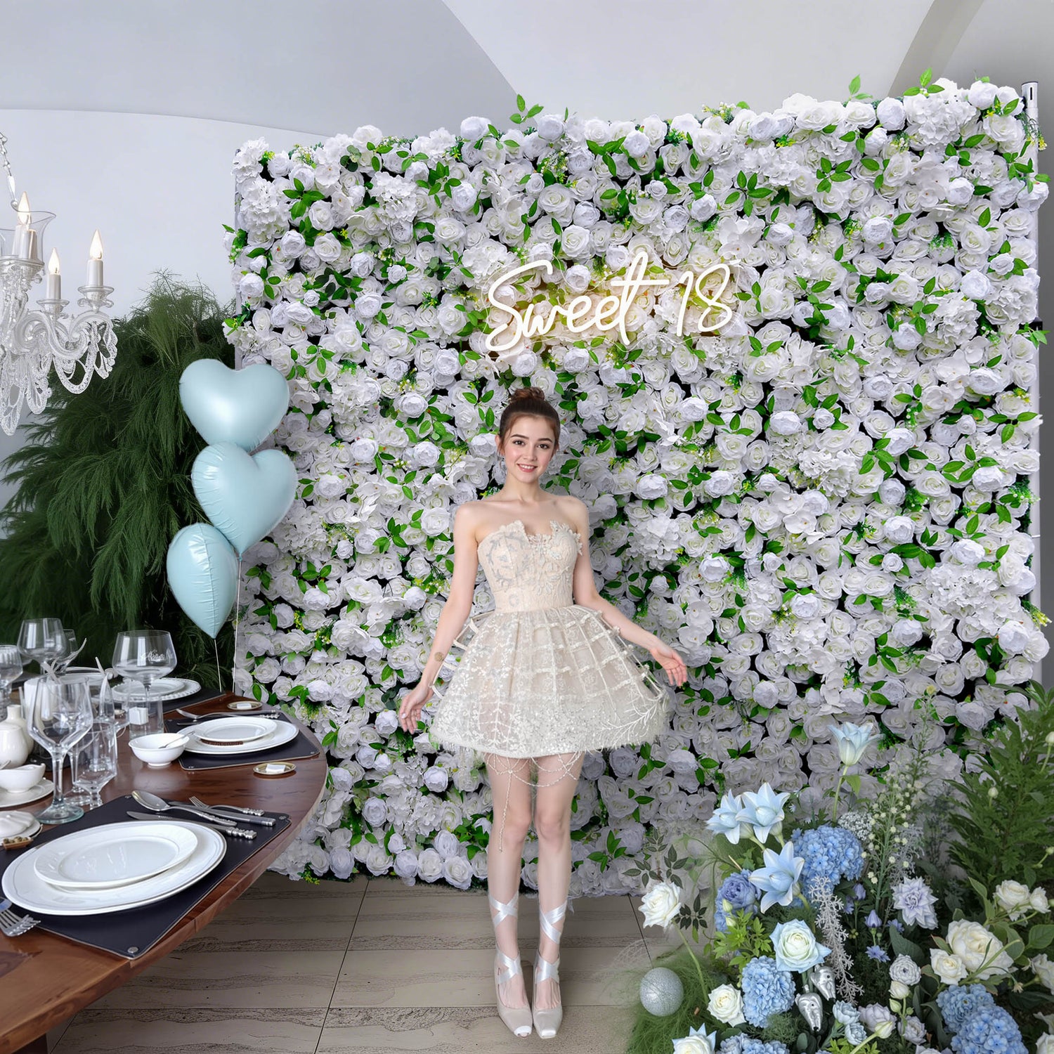 Aliflowers Cream Rose with Green Leaves Artificial Flowers Wall Decoration ALFWL105 - Ali Flowers