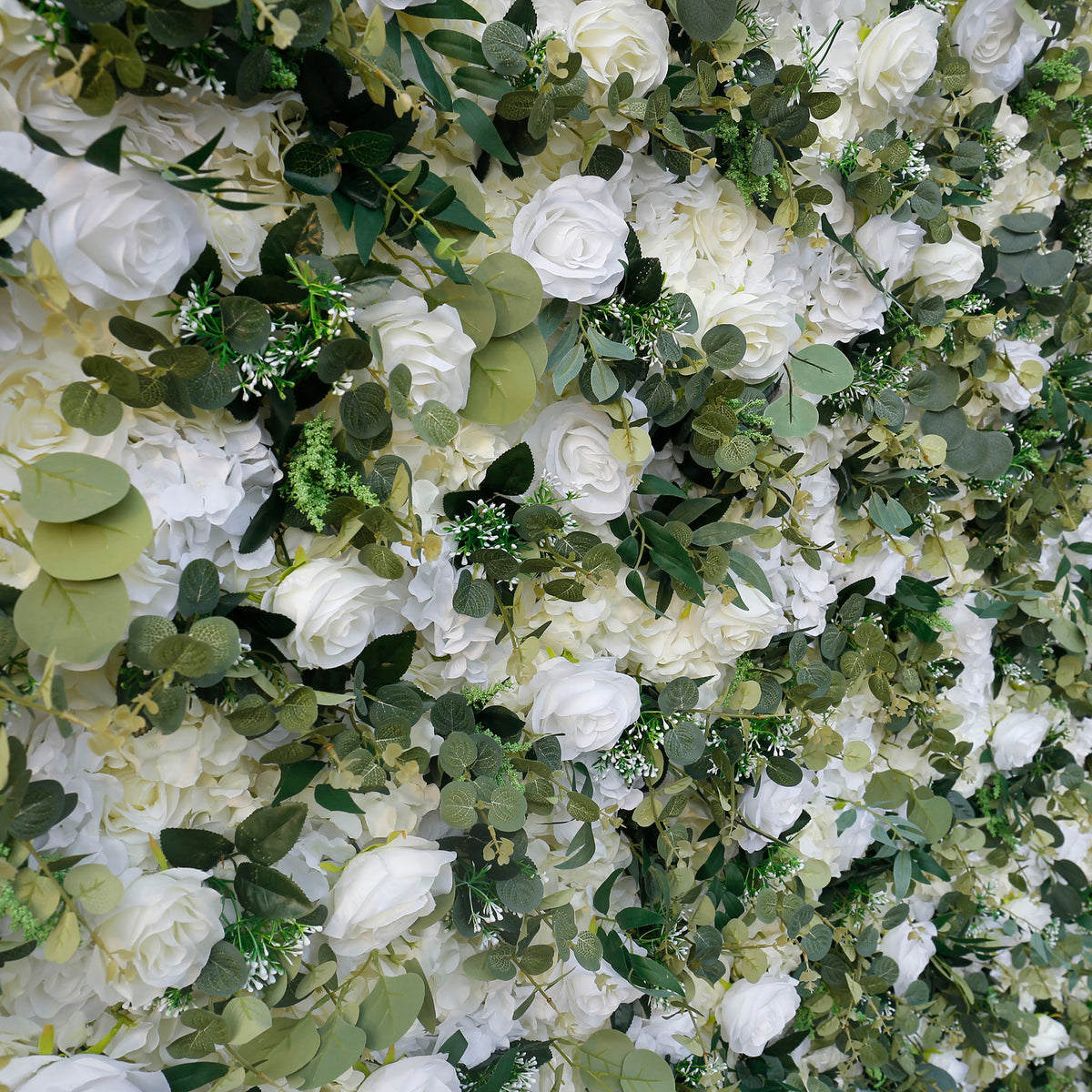 Aliflowers Cream Rose with Green Leaves Wall of Flower Wedding Backdrop ALFWL138- Ali Flowers
