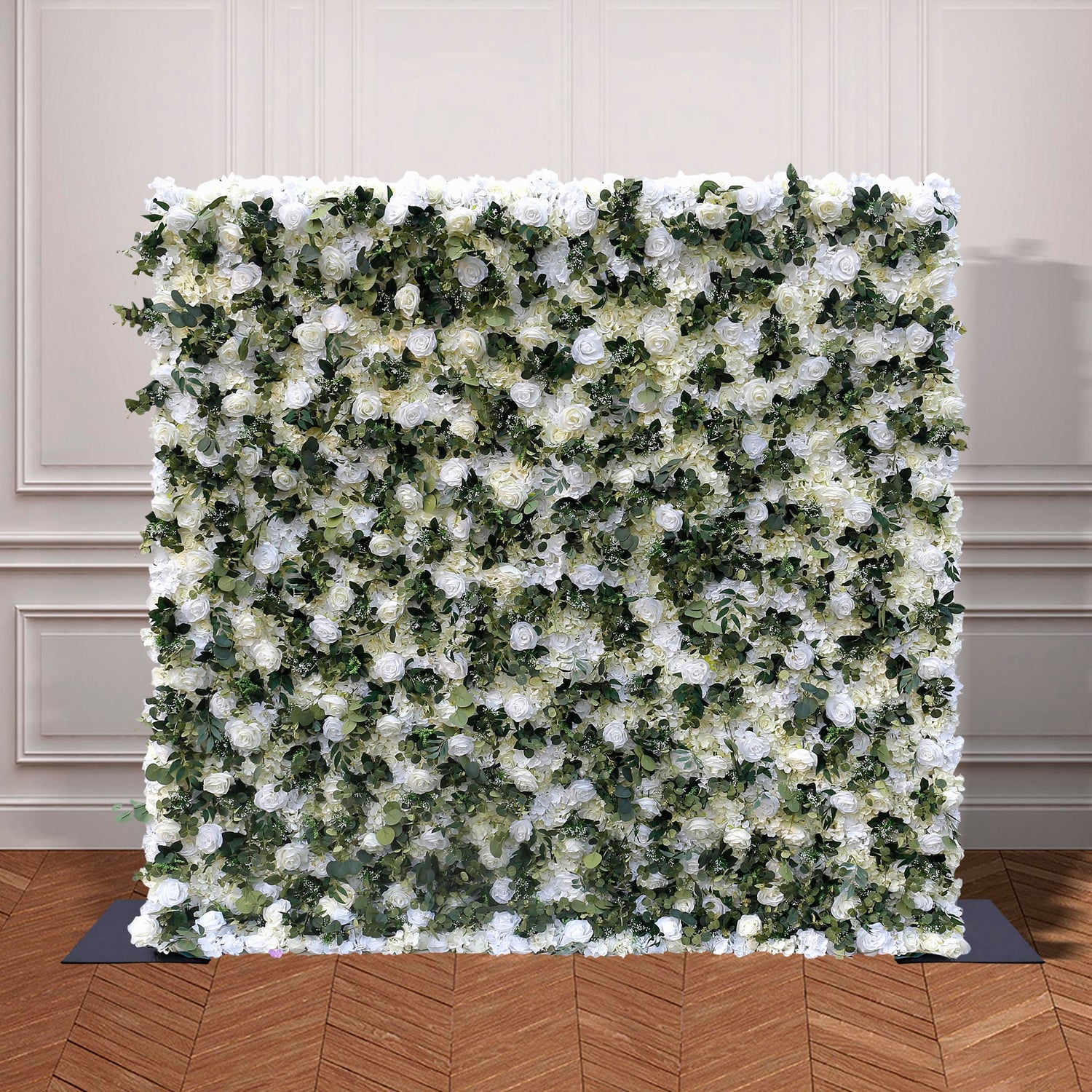 Aliflowers Cream Rose with Green Leaves Wall of Flower Wedding Backdrop ALFWL138 - Ali Flowers