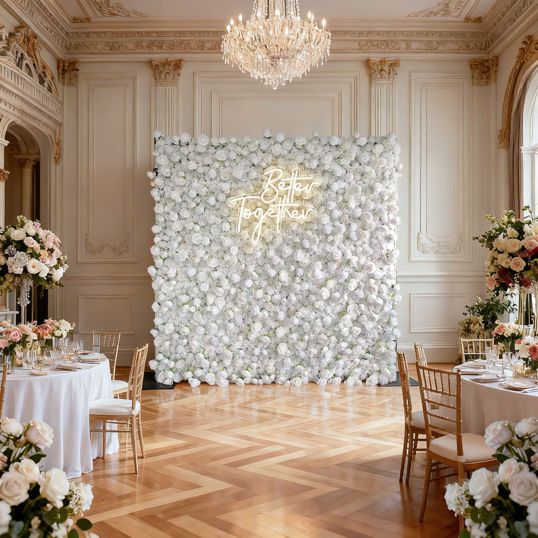 Aliflowers 3D Customize Roll Up Cloth White Floral Wall Wedding Backdrop wall ALFWL069 - Ali Flowers