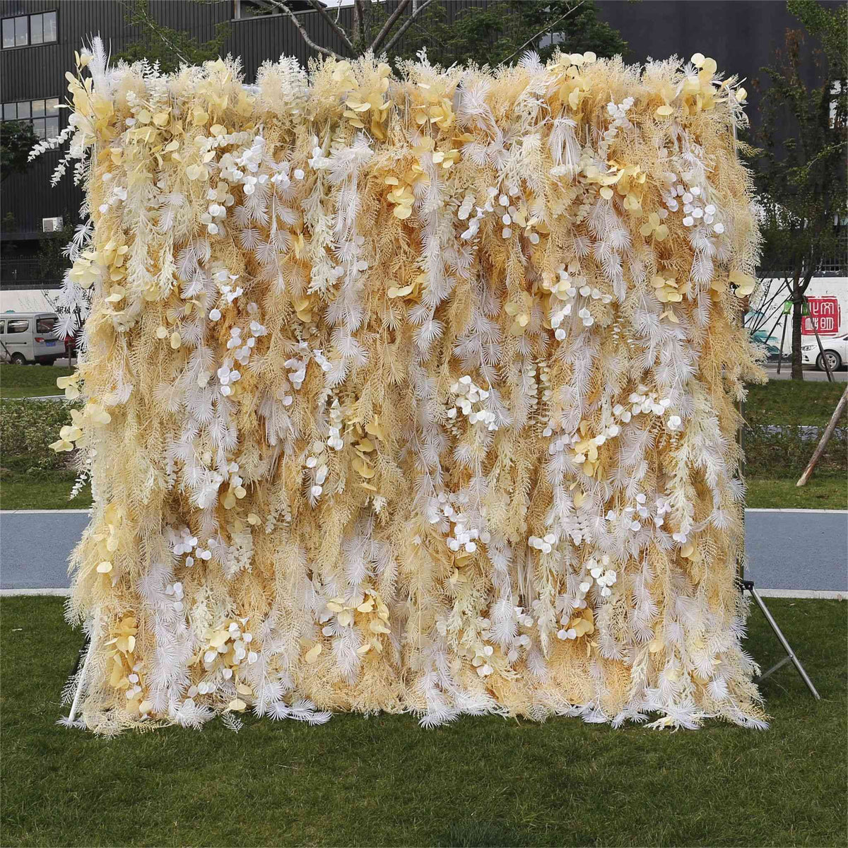 Aliflowers Artificial Handmade Dried Yellow Pampas Grass Wall for Event Party Wedding Backdrop Decor Prop ALFWL128 - Ali Flowers
