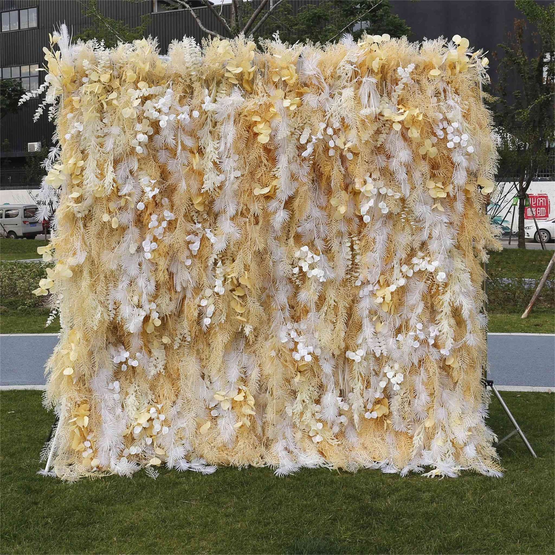 Aliflowers Artificial Handmade Dried Yellow Pampas Grass Wall for Event Party Wedding Backdrop Decor Prop ALFWL128 - Ali Flowers