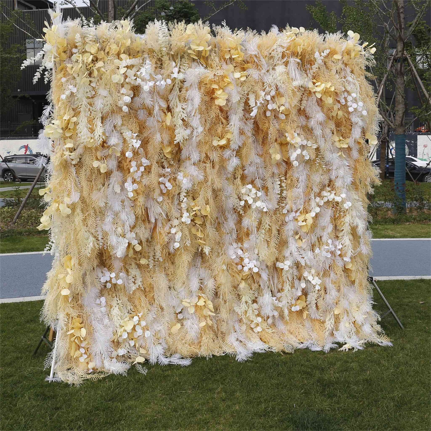 Aliflowers Artificial Handmade Dried Yellow Pampas Grass Wall for Event Party Wedding Backdrop Decor Prop ALFWL128 - Ali Flowers