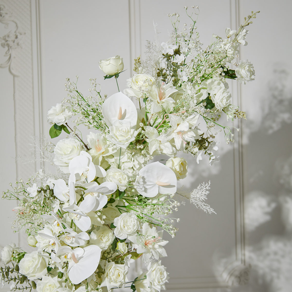 Aliflowers Elegant White Rose Floral Wedding Backdrop with Corner Arch Frame