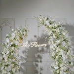 Aliflowers Elegant White Rose Floral Wedding Backdrop with Corner Arch Frame