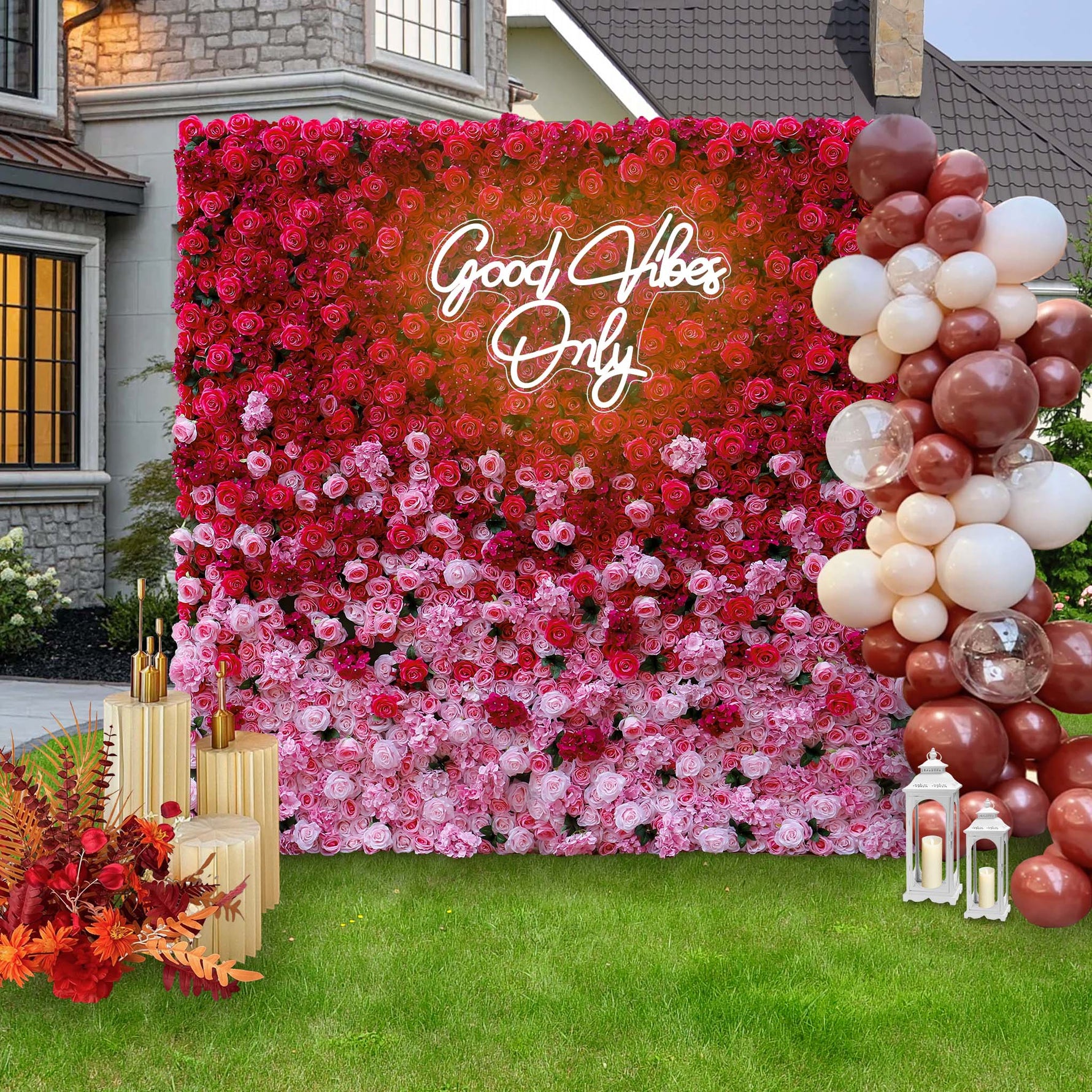 Aliflowers 3D Gradient Color Pink to Hot Pink Fabric Curtain Flower Backdrop Wall ALFWL110 - Ali Flowers