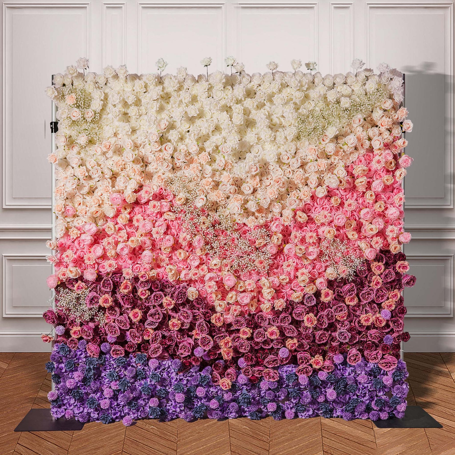 Gradient Colorful Rose & Hydrangea 5D Flower Wall with Babysbreath ALFWL150 - Ali Flowers