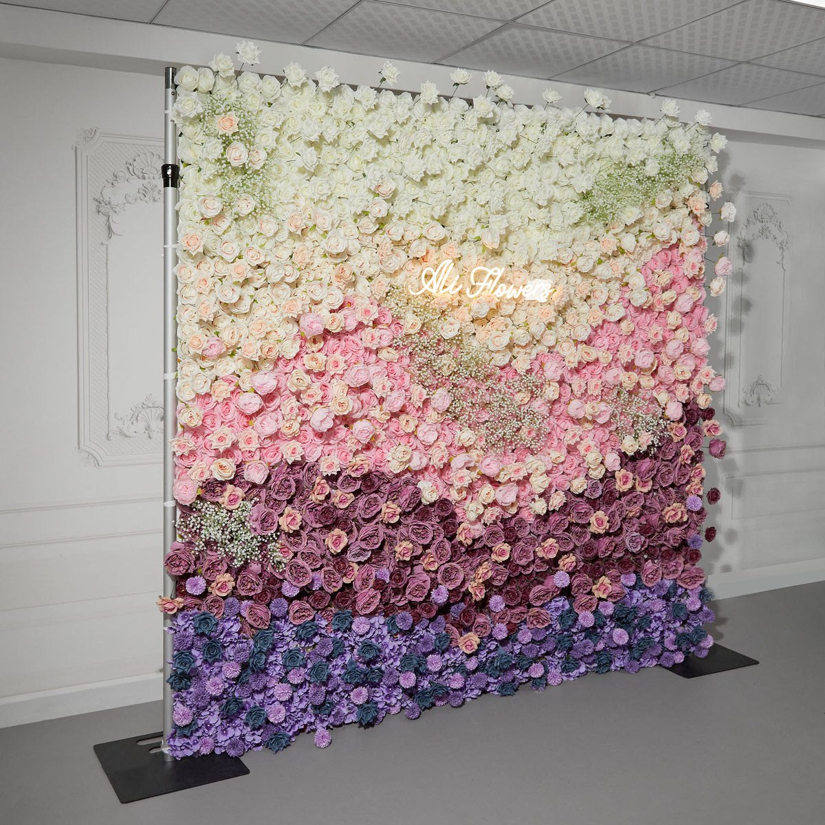 Gradient Colorful Rose & Hydrangea 5D Flower Wall with Babysbreath ALFWL150 - Ali Flowers