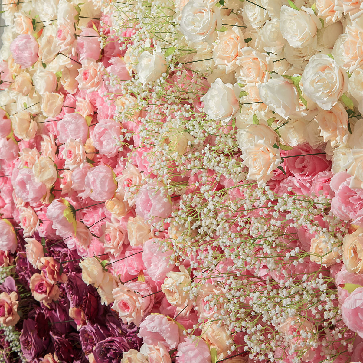 Gradient Colorful Rose & Hydrangea 5D Flower Wall with Babysbreath ALFWL150 - Ali Flowers