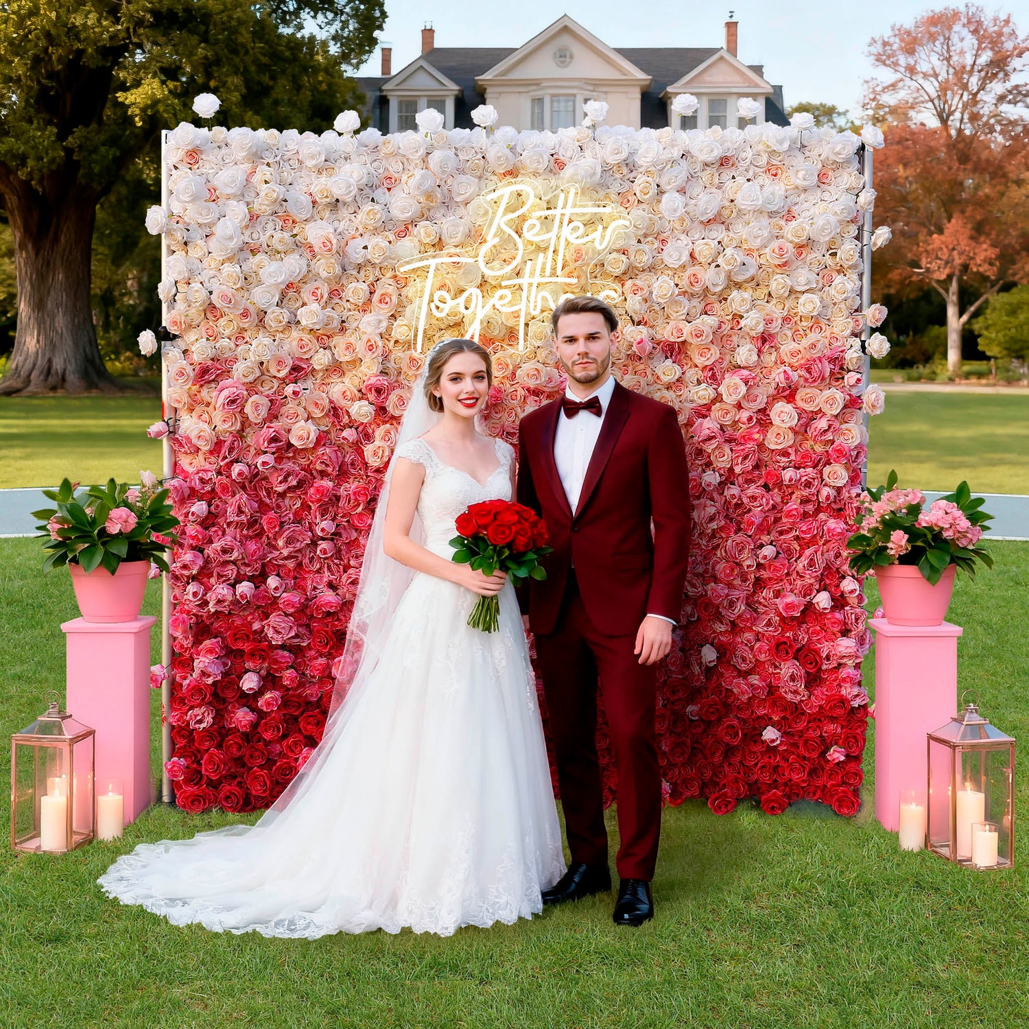 Aliflowers 5D Handmade Cloth Gradient Rose Artificial Floral Wall ALFWL119 - Ali Flowers