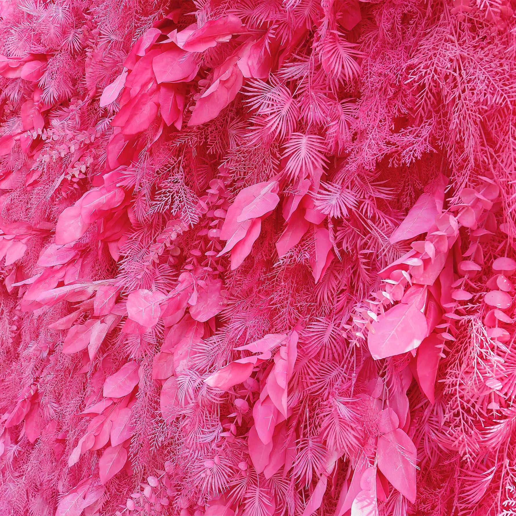 Aliflowers Hot Pink Feathered Leaf Wall – 3D Faux Floral Backdrop for Events & Weddings