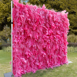 Aliflowers Hot Pink Feathered Leaf Wall – 3D Faux Floral Backdrop for Events & Weddings