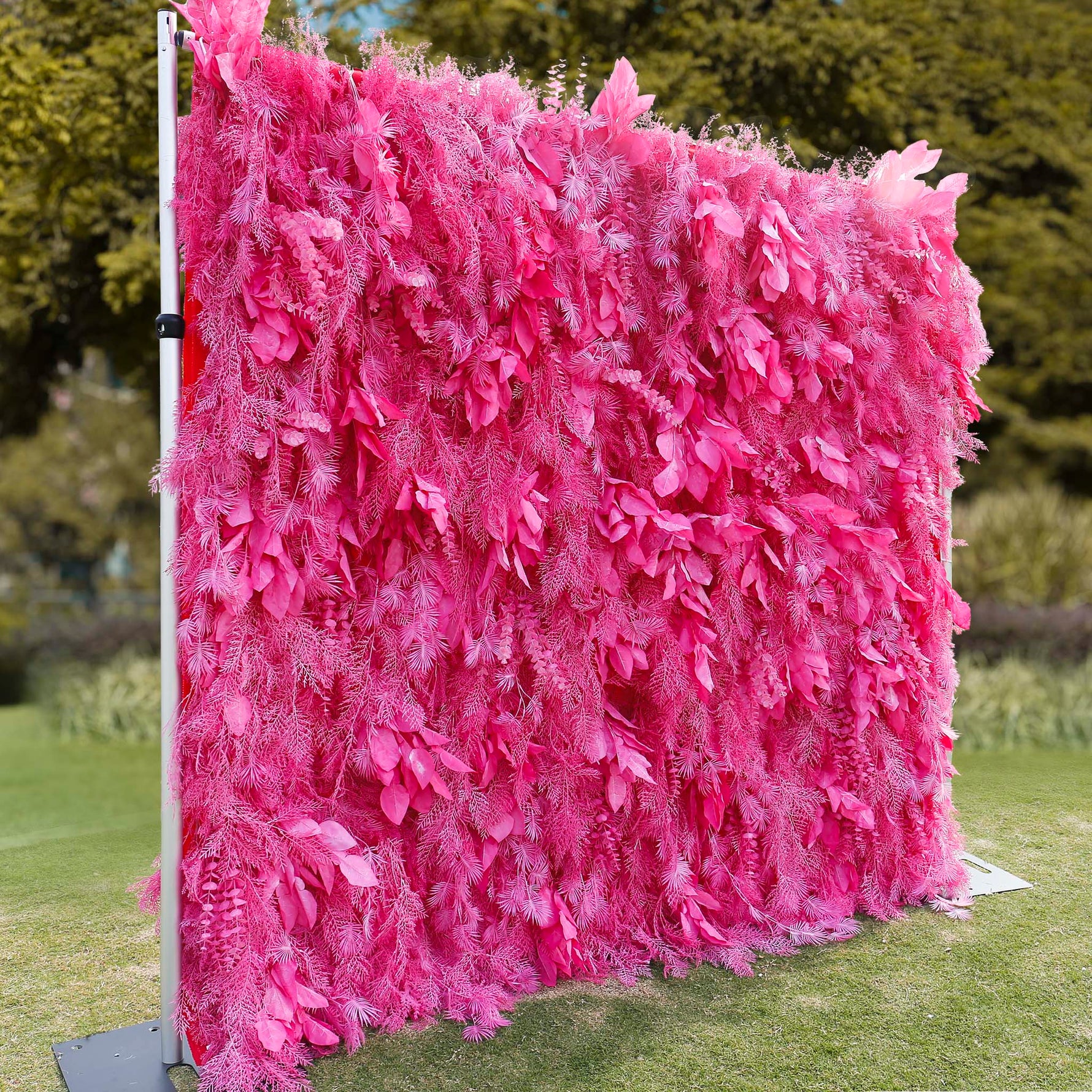 Aliflowers Hot Pink Feathered Leaf Wall – 3D Faux Floral Backdrop for Events & Weddings