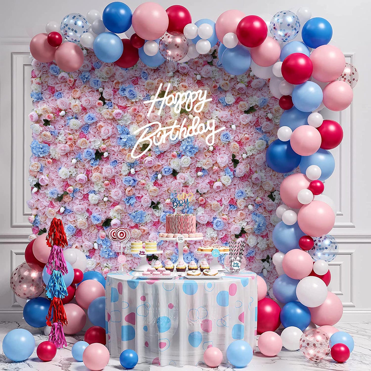 Aliflowers Pink Rose with Blue Hydrangea Flower Arrangement for Wall ALFWL098 - Ali Flowers