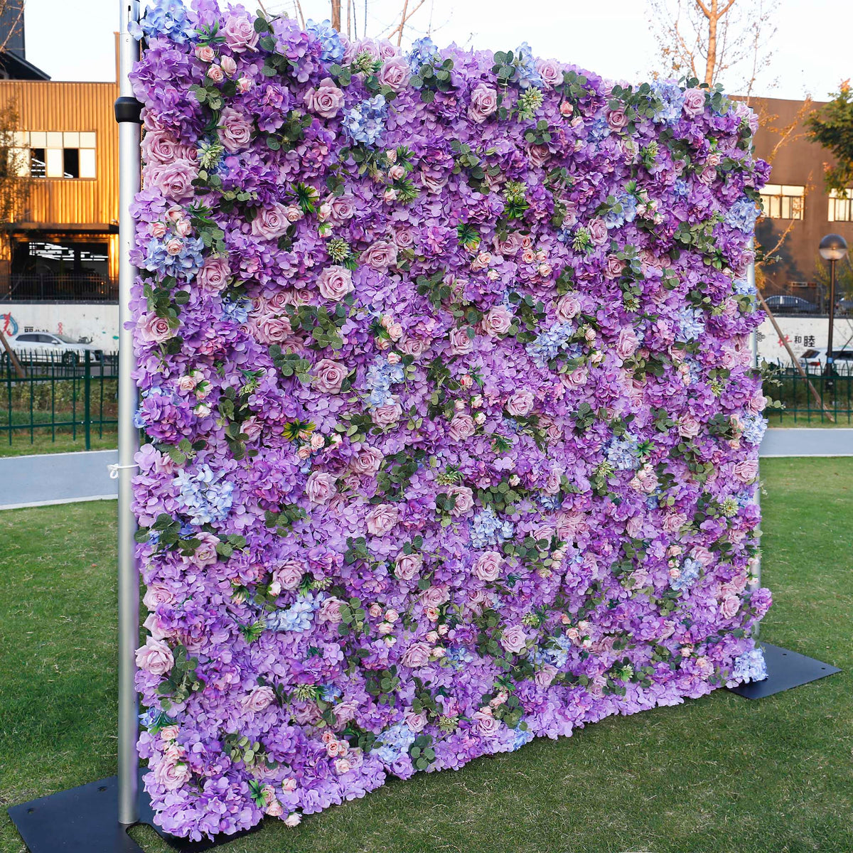 Aliflowers Lilac Hydrangea Wedding Roll up Fabric Perple Flower Wall ALFWL066 - Ali Flowers