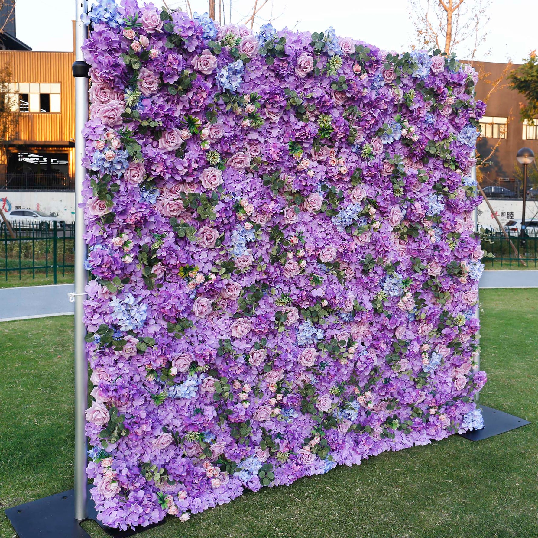 Aliflowers Lilac Hydrangea Wedding Roll up Fabric Perple Flower Wall ALFWL066 - Ali Flowers