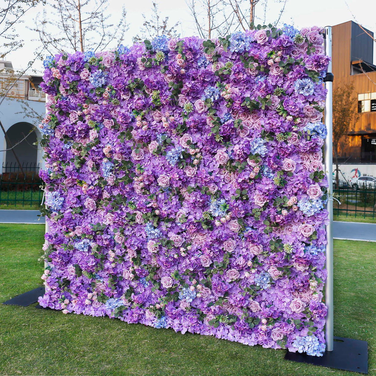 Aliflowers Lilac Hydrangea Wedding Roll up Fabric Perple Flower Wall ALFWL066 - Ali Flowers