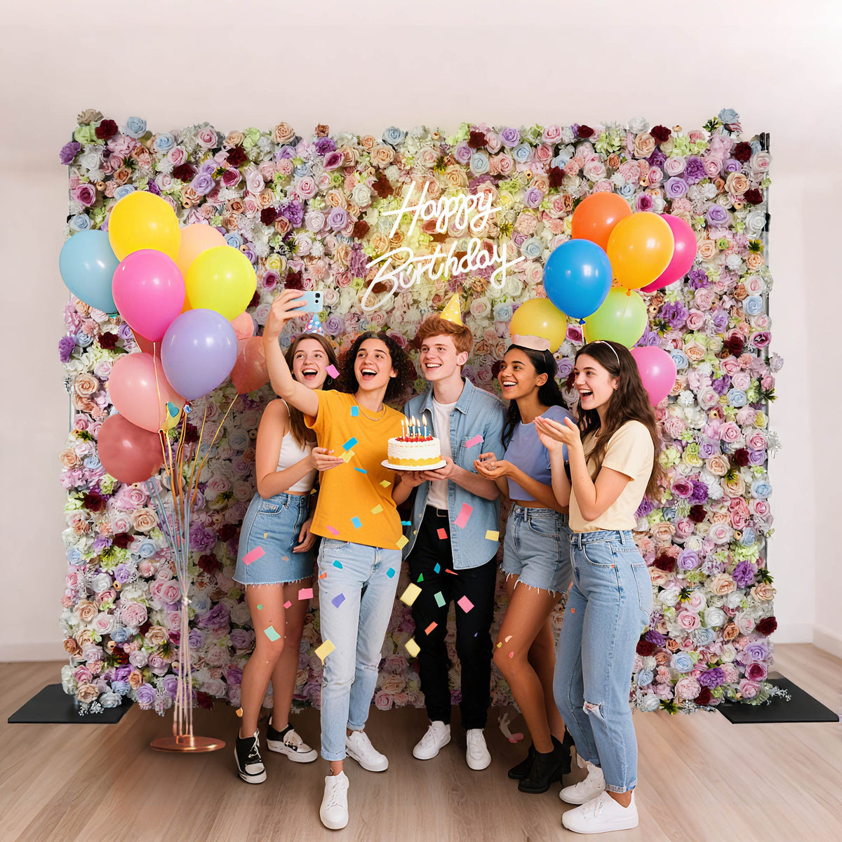 Aliflowers 5D Pastel Paradise Rolling Up Cloth Flower Wall | Vibrant Roses & Soft Blooms - Ali Flowers