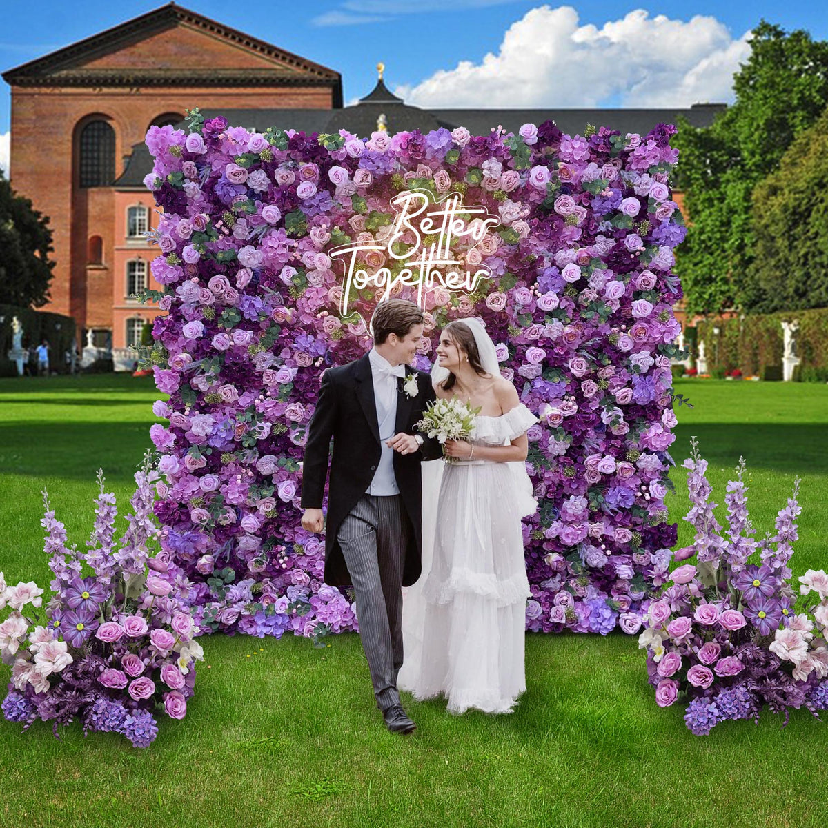 Ali Flowers 5D Periwinkle Purple Flower Wall Roses and Lilies Roll-Up Curtain for Wedding Decor ALFWL021 - Ali Flowers