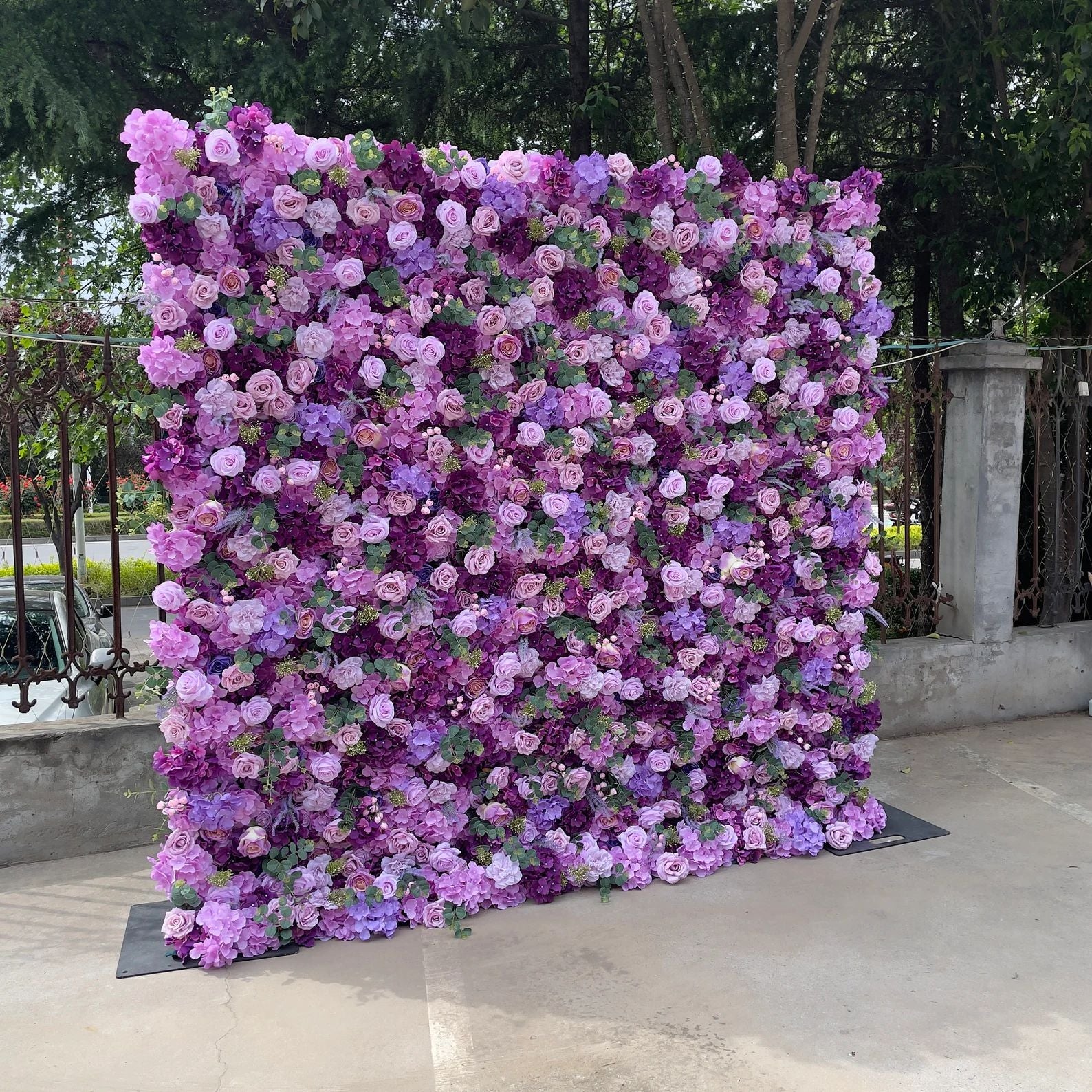 Ali Flowers 5D Periwinkle Purple Flower Wall Roses and Lilies Roll-Up Curtain for Wedding Decor ALFWL021 - Ali Flowers