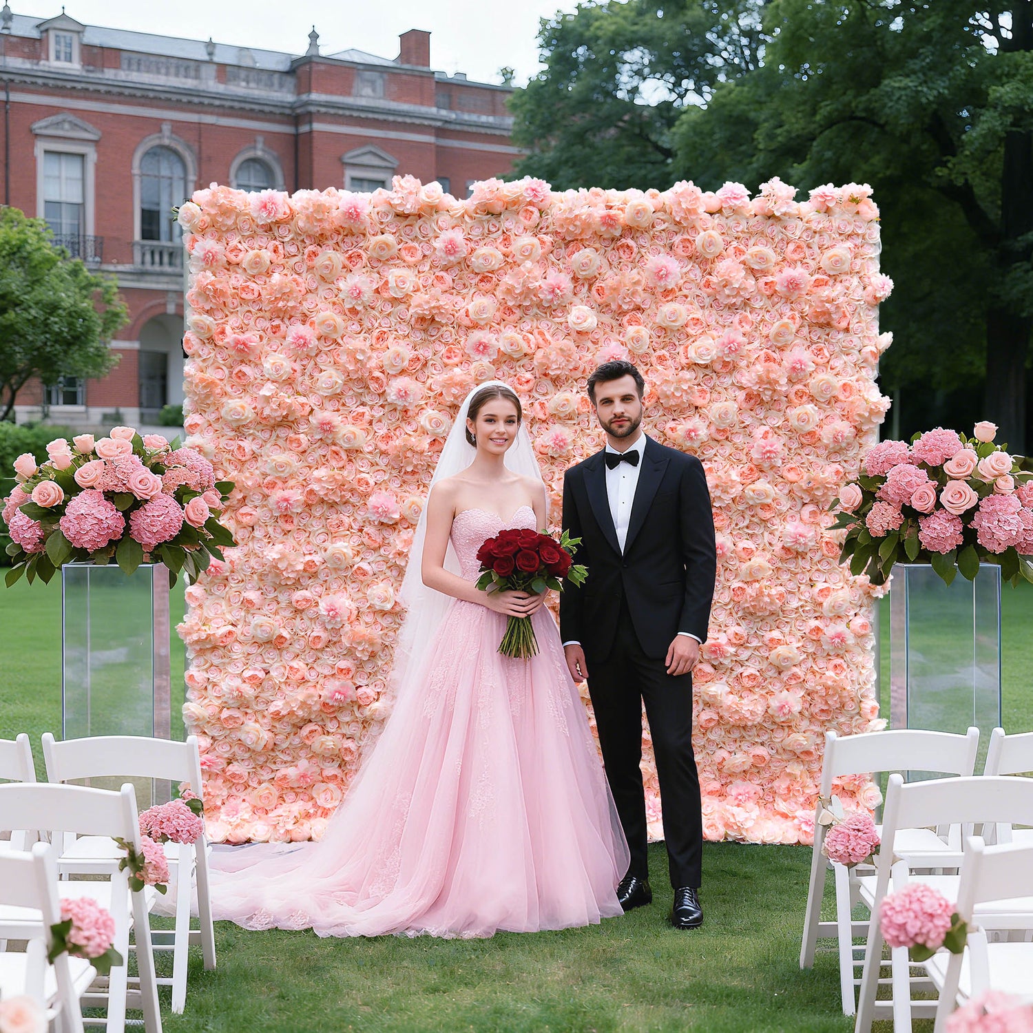 Aliflowers Hydrangea Rose Dalia Curtain Pink 2D Flower Wall Backdrop ALFWL104 - Ali Flowers