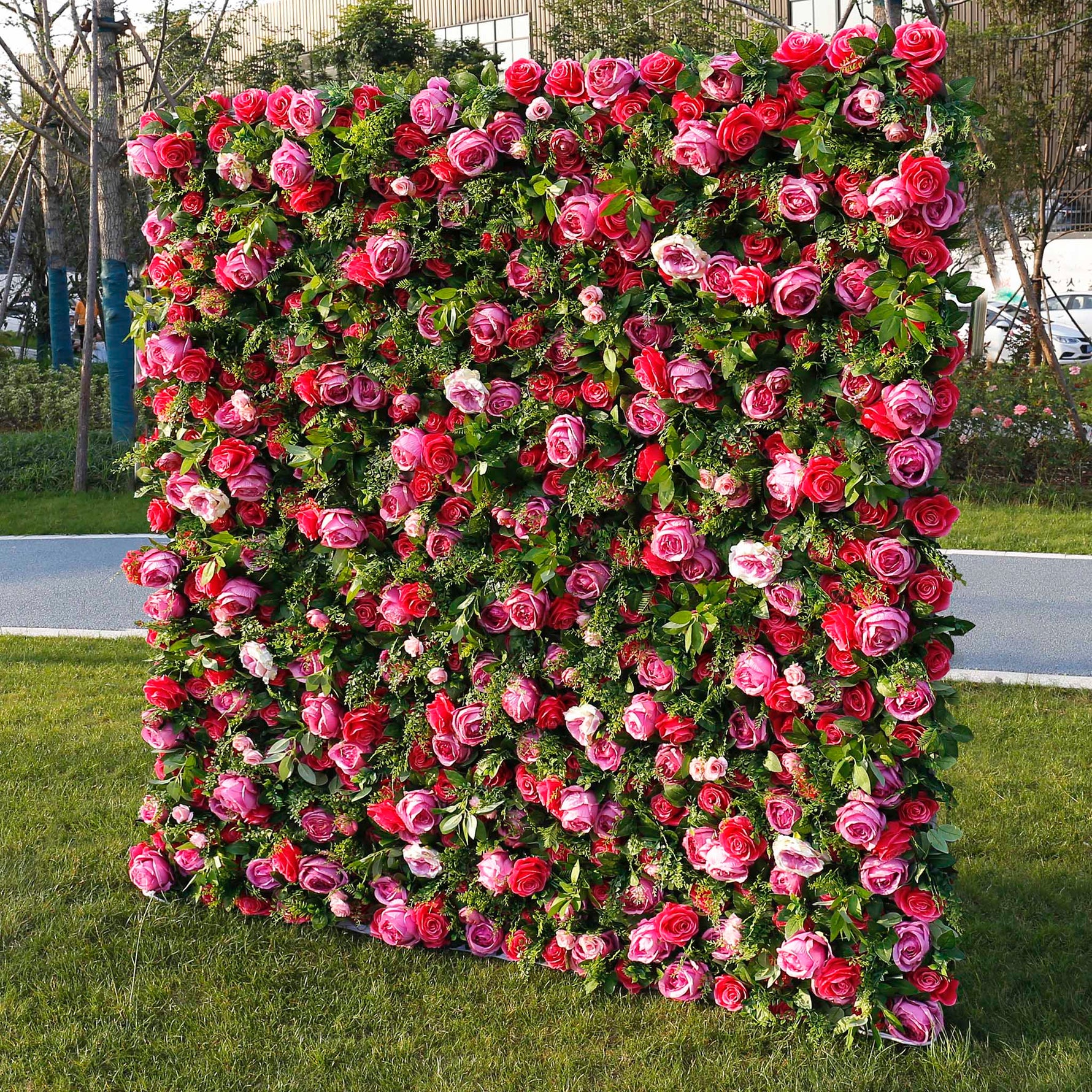 Aliflowers 3D Big Peony with Plant Fabric Floral Backdrop Wall Shopping Mall Window Display ALFWL059 - Ali Flowers
