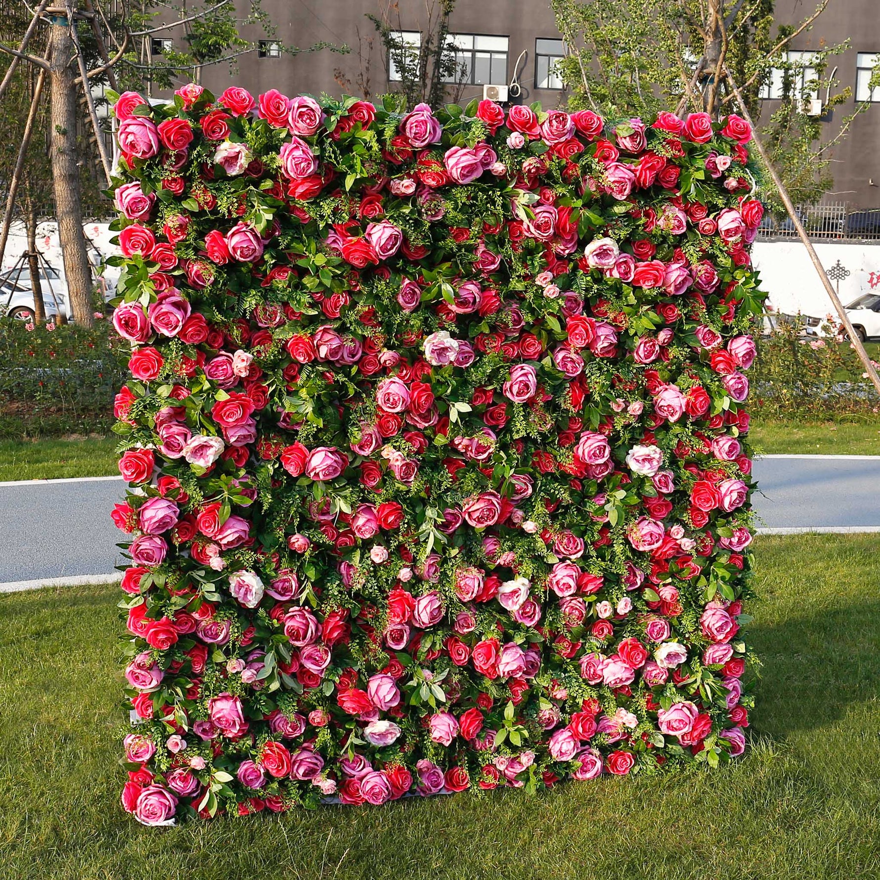 Aliflowers 3D Big Peony with Plant Fabric Floral Backdrop Wall Shopping Mall Window Display ALFWL059 - Ali Flowers