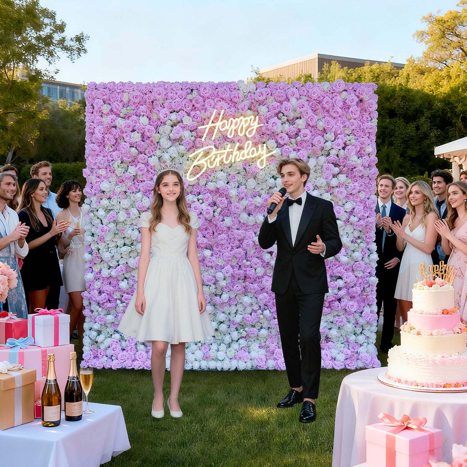 Aliflowers Pink White Colour mixture Rose Wall of flowers ALFWL058 - Ali Flowers