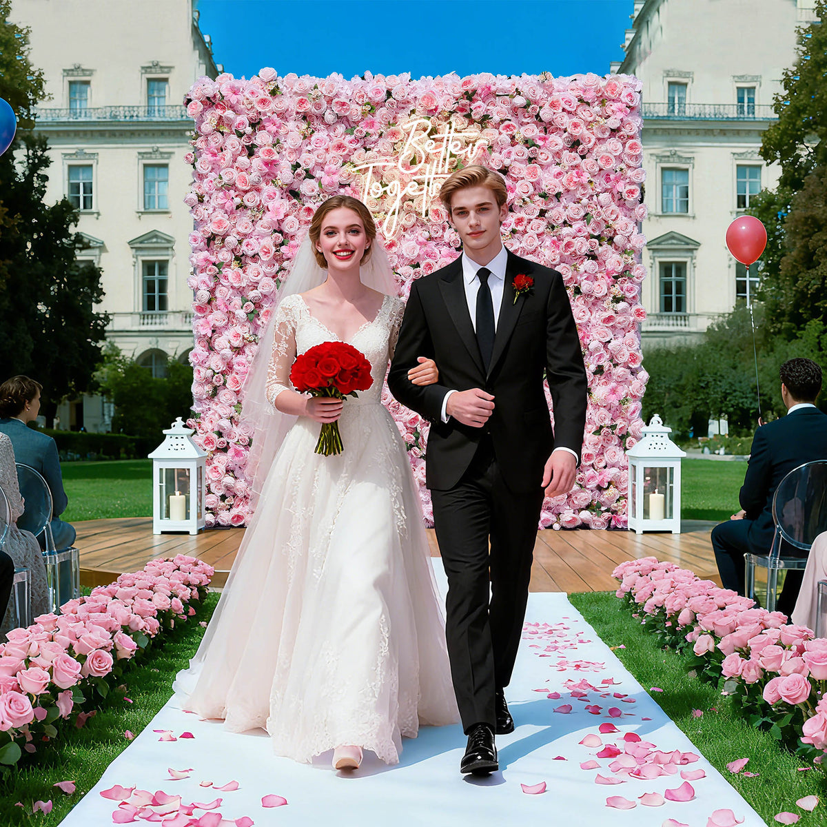 Aliflowers 5D Pink Rose Peony Roll Up Curtain Cloth Flower Wall - Ali Flowers