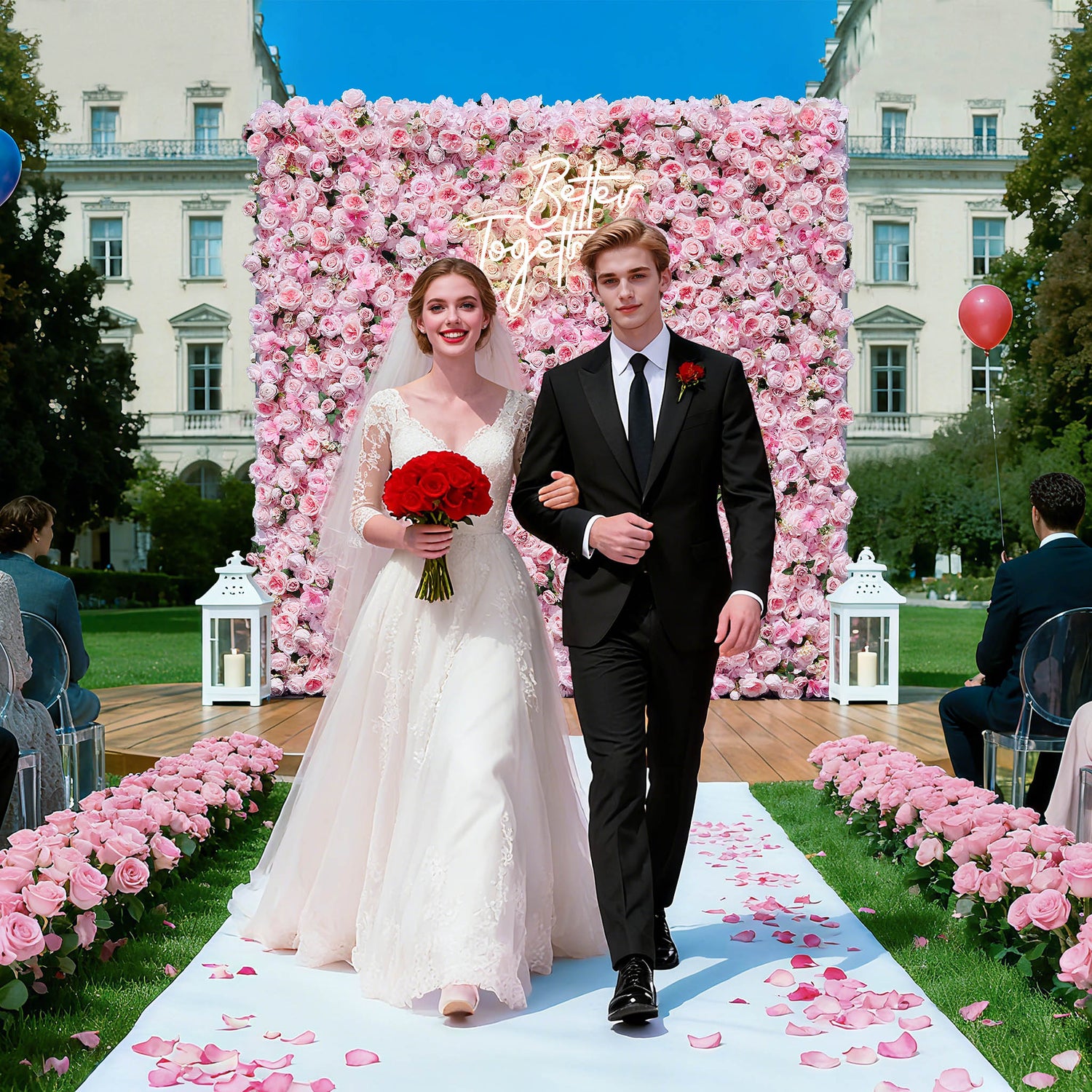 Aliflowers 5D Pink Rose Peony Roll Up Curtain Cloth Flower Wall - Ali Flowers