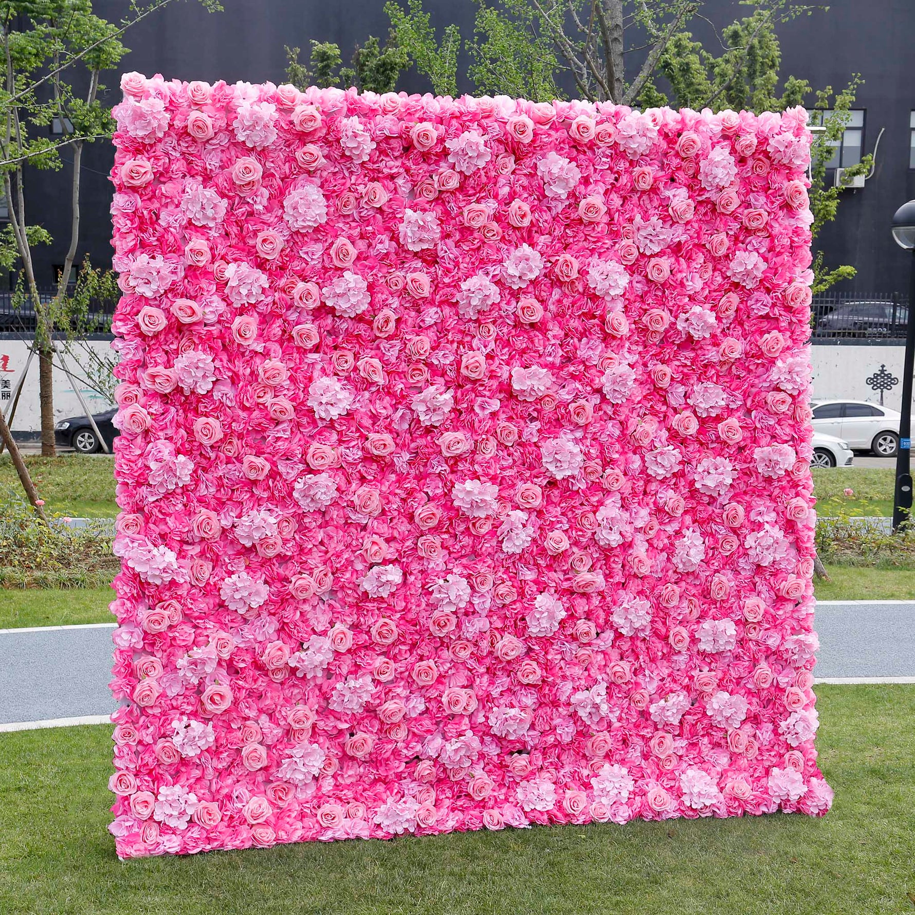 Aliflowers 2D Hot Pink Rose with Hydrangea Flower Wall Wedding Decorative ALFWL050 - Ali Flowers