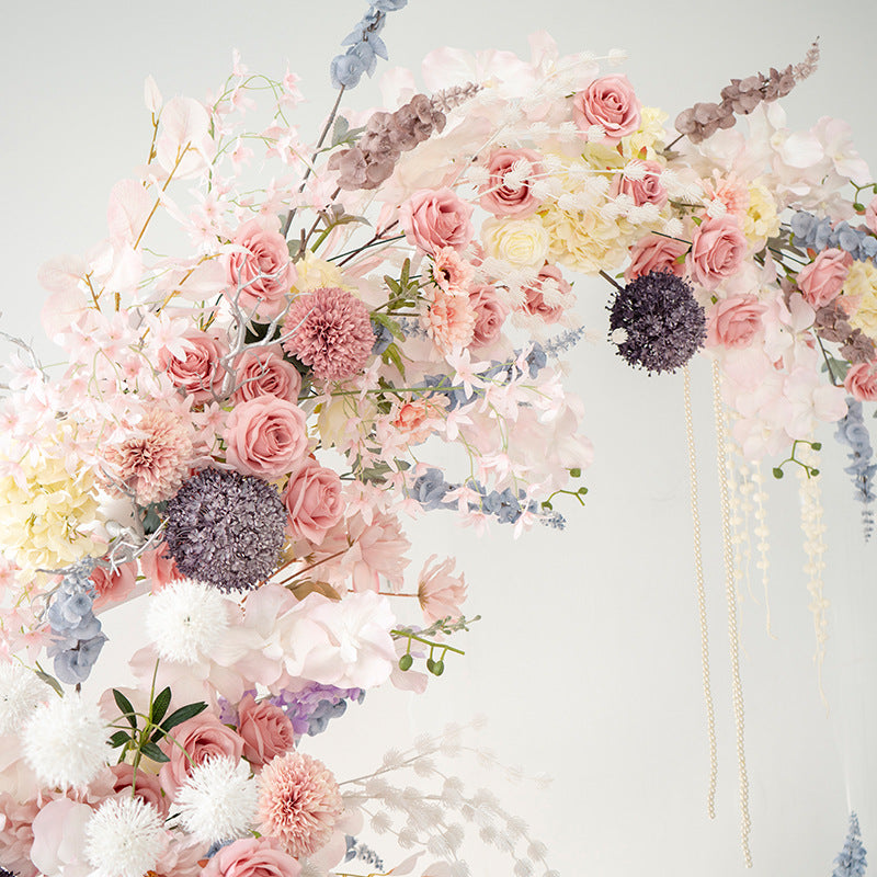 Aliflowers Romantic Pink Blue Chrysanthemum Psychedelic Cactus Wedding Backdrop Moon-Shaped Arch ALFAM005 - Ali Flowers