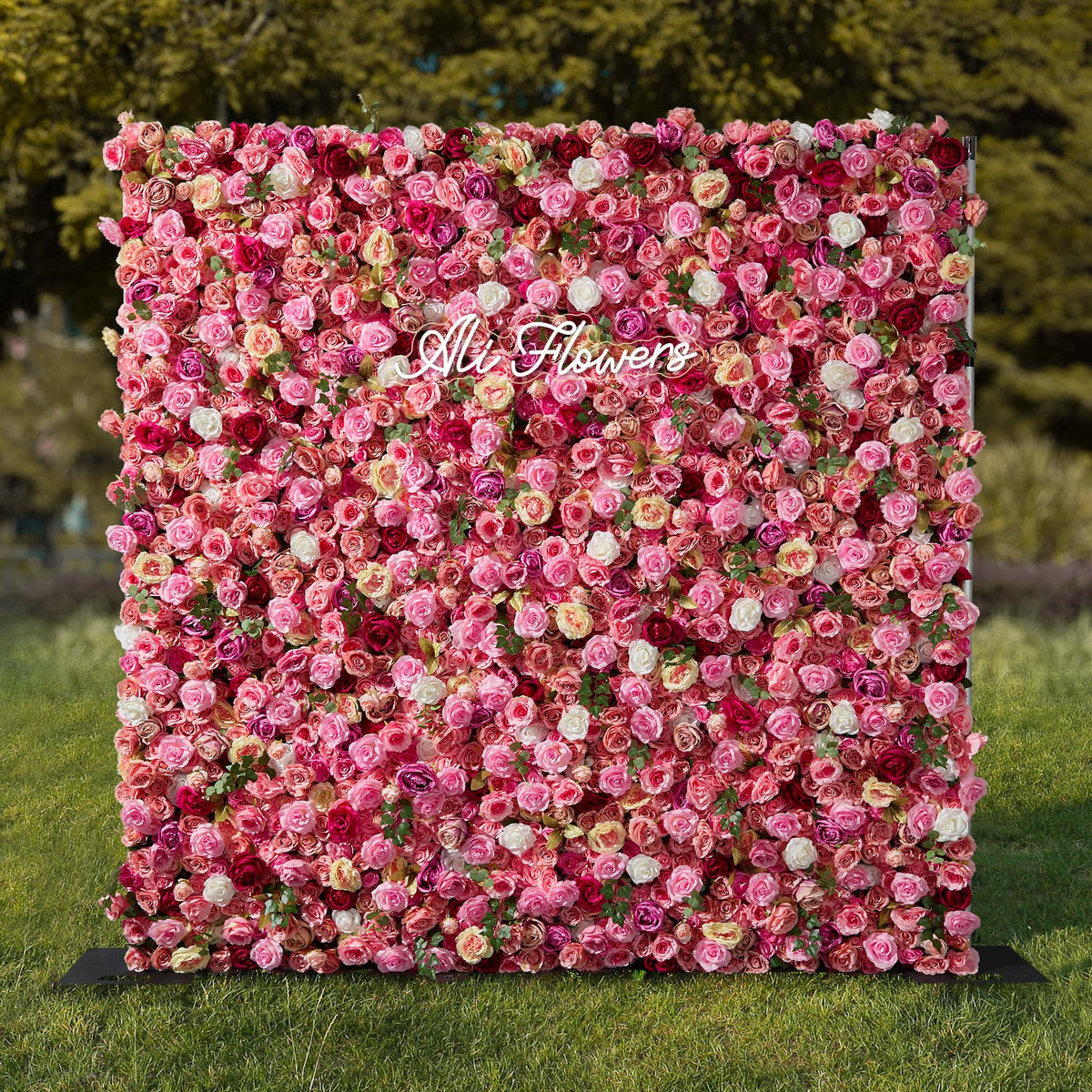 5D pink silk rose roller curtain artificial flower wall background wedding decoration