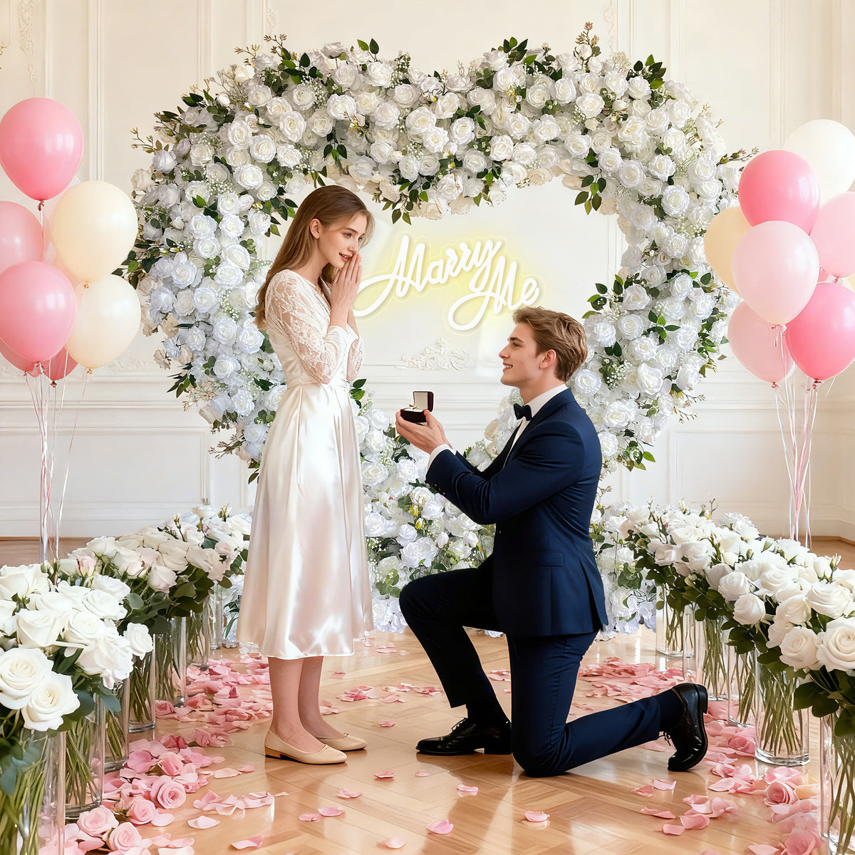 Aliflowers 5D Premium White Heart Flower Arch for Romantic Wedding Decoration