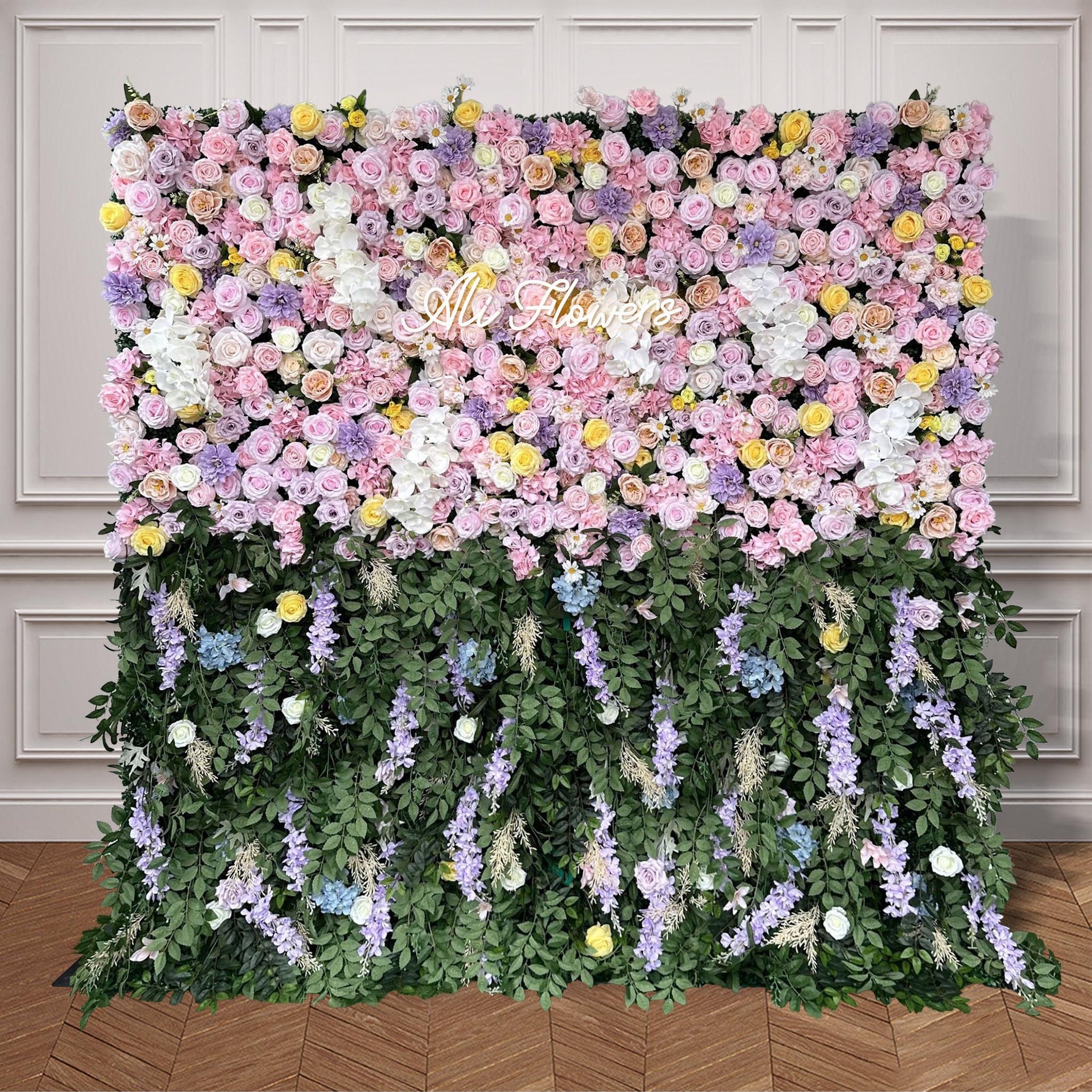 Aliflowers 3D Purple and Pink Rose Curtain Flower Wall Backdrop Wedding Party Decoration ALFWL91