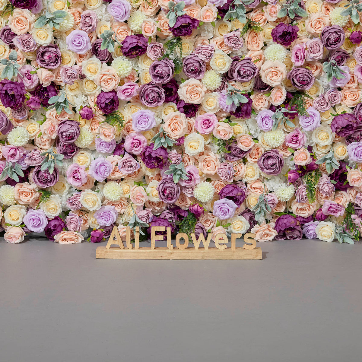 Aliflowers Purple Elegance Flower Wall Lush Roses & Pastel Blooms Cloth Backdrop - Ali Flowers