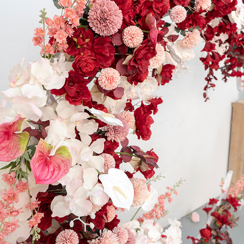 Aliflowers Red Peony with Apple Leaves Moon-Shaped Arch for Valentine's Day ALFAM003 - Ali Flowers